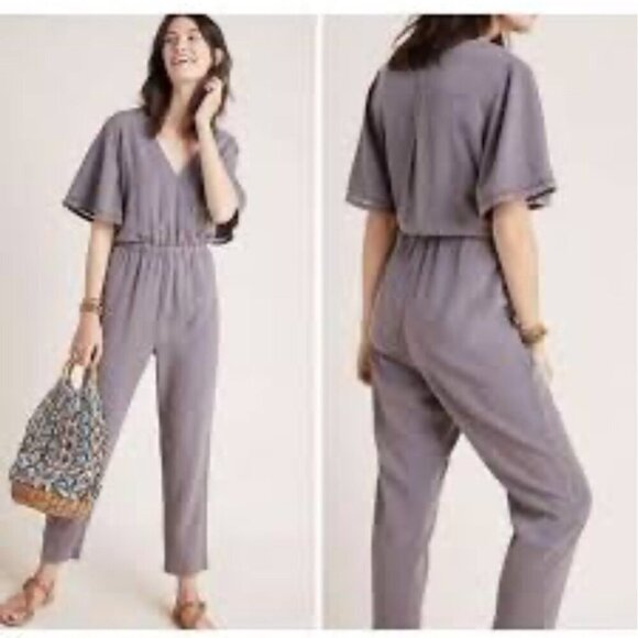 Anthropologie Cloth & Stone Jumpsuit Women's M Gray Gulpiyuri Tencel bohemian - Picture 1 of 8